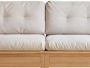 Oversized Solid Wood Sofa with Oak Wood Frame, Gravel White Upholstered Sofa with Removable Cushions, 4 Storage Seat, Wooden Sofa for Living Room, Home, Apartment