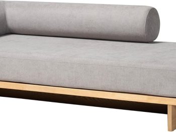 Left-Arm Chaise Lounge with Solid Wood Base - Minimalist Sofa with Grey Fabric Cushion and Bolster Pillow for Living Room or Bedroom Decor