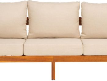 Outdoor Collection  Natural Teak Solid Wood/Taupe Cushion 3-Seater Sofa