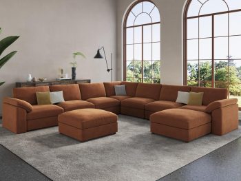 Oversized Modular Sectional Sofa with Ottoman, Modern Luxury Wide Deep Modular Couch, U Shaped Couch for Big Spaces Living Room, Brown