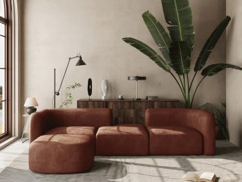 Luxury Modern Tight Curved Back Velvet Sofa, Minimalist Style Comfy Couch for Living Room Apartment, 4 Seater Modular Sectional, Tangerine