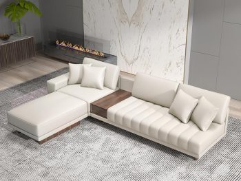Sectional Sofa – 126" Oversized L-Shaped Modular Couch with Storage Table & Ottoman, White Microfiber Leather Sofa for Modern Living Room or Family Space (Microfiber Leather, Ivory)