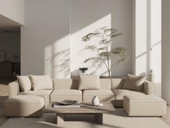 Luxury Modular Sectional Living Room Sofa Set, Modern Minimalist Style Couch with Ottoman and Chaise, U-Shape, Linen-Like Cream