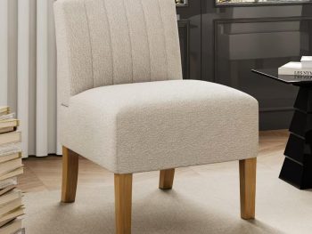 Armless Accent Chair for Bedroom, Modern Slipper Vanity Chair with Solid Wood Legs, Comfy Upholstered Bedroom Chair, Guest & Reading Chair - Beige