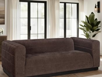 90.5 in. 3-Seater Sofa in Mocha Bean Fabric with Rectangular Seat and Square Arms