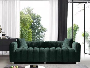 87.4" Mid-Century Sofa Couch, 3 Seater Sofa with Two Pillows, Upholstered Sofa Couch Tufted Teddy Fabric Solid Wood Fram and Legs for Living Room Bedroom Office (Green)