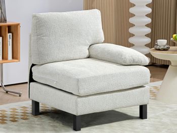 Module for Modular Sectional Sofa, Right Facing Armchair with Wood Legs and Pocket Spring for Living Room, Bedroom, Cream White