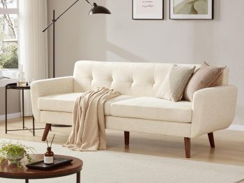 77.2" W Linen Sofa Couch, Mid Century Modern Decor Loveseat Couches for Living Room, Button Tufted Upholstered Small Couch for Bedroom, Solid, and Easy to Install Love Seats Furniture, Beige