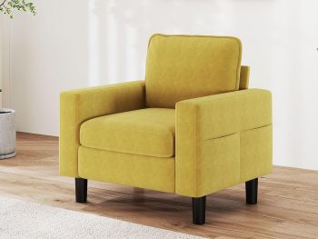 Accent Living Room Chair - Modern Upholstered Armchair, Reading Side Chair, Single Sofa for Bedroom, Apartment, Studio, Office, Waiting Room (Yellow, Single)