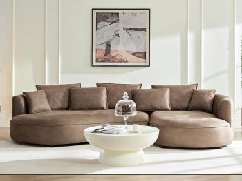 129" Curved Oversized Modular Leathaire Sectional Sofa with Right Chaise, 4 Pillows, 3 Back Cushion, Modern Style Comfy 5-Seater Couch, Easy Assembly, for Office, Apartment, Living Room, Brown