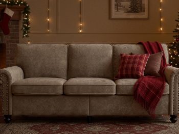 Nailhead Sofa, 81.5" Rolled Arms Couch with Nailhead Trim, 3-Seater Couch with Wooden Legs, Comfy Springs Seat Cushion, Mid-Century Sofa for Living Room, Farmhouse, Apartment, Brown
