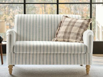 50.5" Loveseat Sofa with Stripe Pattern, 2 Seater Farmhouse Sofa with Rolled Wide Armrests and Rubber Wood Legs, Comfy Upholstered Small Couch for Living Room Bedroom, Blue