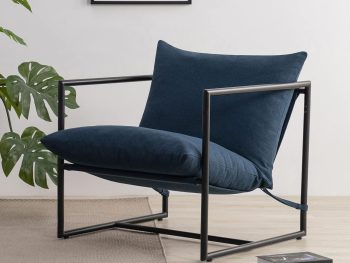 Sling Accent Chair, Metal Framed Armchair with Shredded Foam Cushioning, Navy