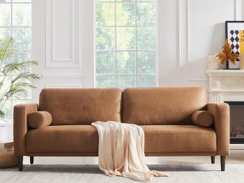 Sofa Couches, 79” Mid-Century Modern Couch, thable Faux Leather Couch with Upholstered Cushions/Pillows, 3-Seat Sofas & Couches, for Living Room Apartment Office, Brown