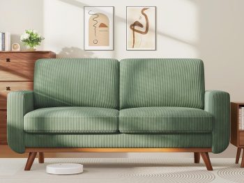 68" Loveseat Sofa - Green, Comfy Corduroy with Spring Cushion, Solid Wood Frame, Modern Deep Seat, Bedroom & Living Room, Office Couch