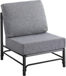 Mid Century Modern Accent Chair, Comfy Reading Chair with Soft Cushion, Metal Frame Fabric Large Lazy Chair, Upholstered Lounge Sofa Chairs for Living Room, Bedroom, Balcony, Black