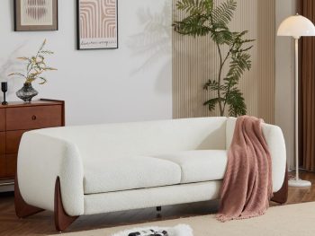 82 Inches Sofa Couch, Cozy 3-Seater, Boucle Fabric, Wood Frame, Beige