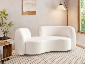 68.9" Curved Sofa with Solid Wood Frame, Beige Couch with  Upholstery, Easy Assembly and Easy Care, Modern Loveseat Couch for Living Room, Bedroom, Office, Hotel, Cafe