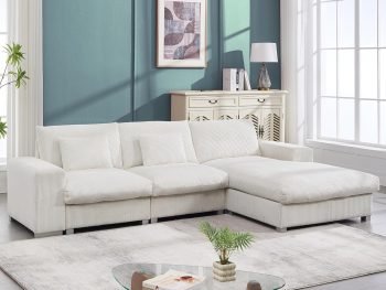 L-Shaped Flannel Sofa:  Style Wooden Frame & High-Resilience Foam - Minimalist Living Room Furniture for Family & Friends Gathering