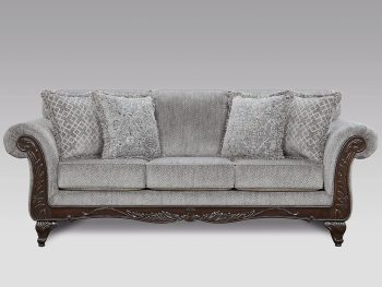 Carved Wood Frame Sofa, Gray