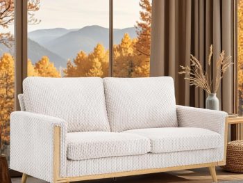 68' W Comfortable Mid Century Loveseat, Two Seater Sofa with Spring Support & Solid Wood Frame, Corduroy Fabric Small Couch for Living Room, Small Space, Bedroom, White