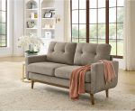 Medieval Modern Upholstered Plush Sofa, Solid Wood Legs, Sturdy and Easy-to-Install Living Room Office Apartment Small Sofa, Khaki