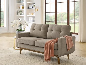 Medieval Modern Upholstered Plush Sofa, Solid Wood Legs, Sturdy and Easy-to-Install Living Room Office Apartment Small Sofa, Khaki
