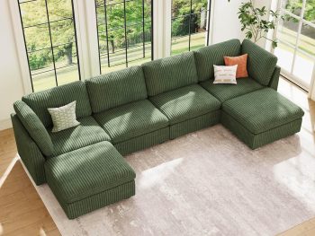 Modular Sectional Sofa with Storage Ottoman, Oversized Cloud Couch Sectional with Extra Deep Seat, Convertible Upholstered U Shaped Sectional Couches for Living Room, Plush Corduroy Green