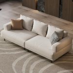 Cream Fabric Sectional Sofa – Contemporary Upholstered Couch with Metal Legs for Living Room (82.67inch-3Seats)