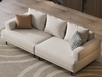 Cream Fabric Sectional Sofa – Contemporary Upholstered Couch with Metal Legs for Living Room (82.67inch-3Seats)