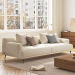 3-Seater Living Room Sofa - Modern Leisure Modular Sofa with Wooden Frame and Metal Legs, Soft Cotton-Linen Fabric, Easy to Install, Suitable for Office, Apartment, and Living Room, Grey, 82.6"