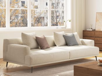3-Seater Living Room Sofa - Modern Leisure Modular Sofa with Wooden Frame and Metal Legs, Soft Cotton-Linen Fabric, Easy to Install, Suitable for Office, Apartment, and Living Room, Grey, 82.6"