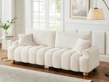 Sofa Couch, 91" Comfy Tufted Upholstered Cloud Couches, Modern 3 Seater Sofa with Pillows, Oversized Deep Seat  Couch for Living Room, Bedroom, Apartment (White)