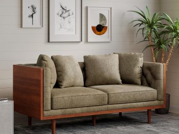 Mid-Century Modern Loveseat Sofa, Couch with Button-Tufted Upholstery, Wood Frame Stylish Retro Design for Living Room Apartment Office, Dark Beige