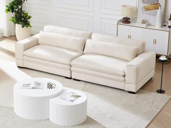 104.72" Modern Sofas Couches, Mid Century Modern Deep Seat Loveseat Sofas with Armrest Fit for Small Spaces, Dorm, Apart,Beige