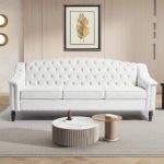Mid-Century Modern Velvet Sofa, 80" Large Upholstered Sofa with High Back, Chesterfield Couch Sleeper Settee with Solid Wood Legs, Tufted 3 Seater Wide Couches for Living Room Office (White)