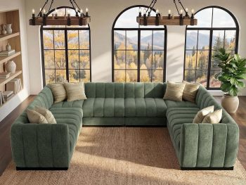 125'' U-Shaped Modular Sectional Sofa, Deep Seat Chenille Couch for Living Room, Large U Shape Sectional Sofa for Living Room Apartment, High Density Foam, Green